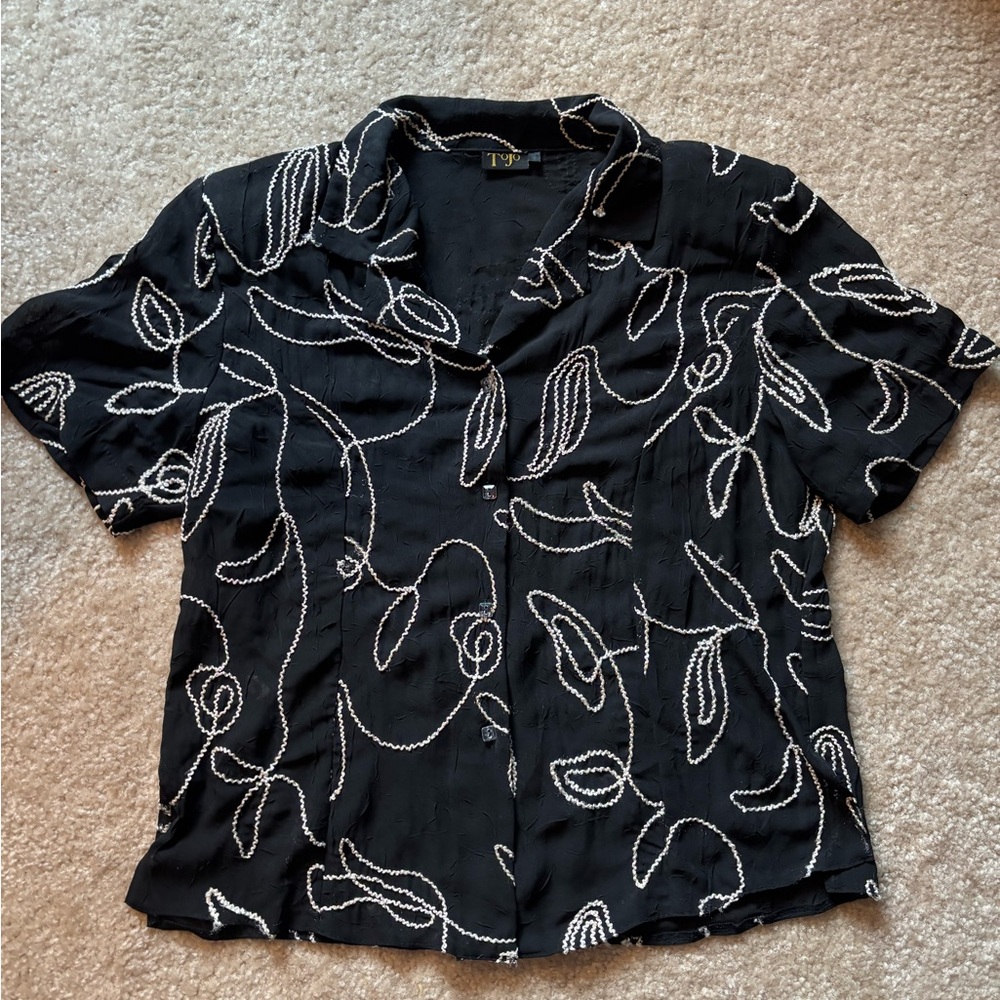 Black and White Embroidered Women's Top